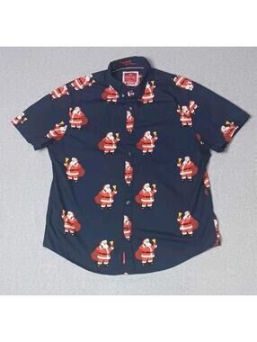 Denim And Flowers Ricky Singh Short Sleeve Button Up Shirt Mens Size XL Navy...